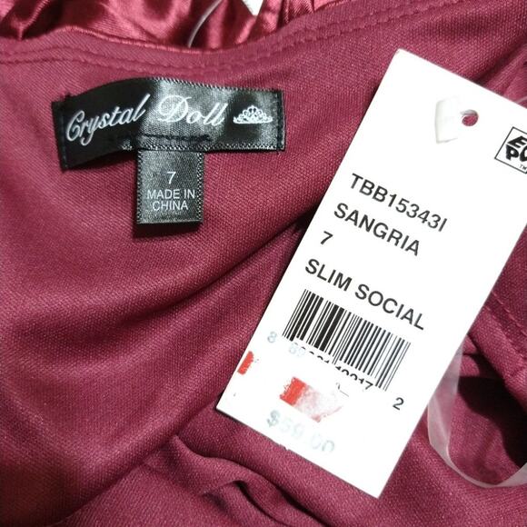 Crystal Doll Satin Mini Dress Size 7 Strappy Sleeveless Halter Burgundy Party - Picture 4 of 16